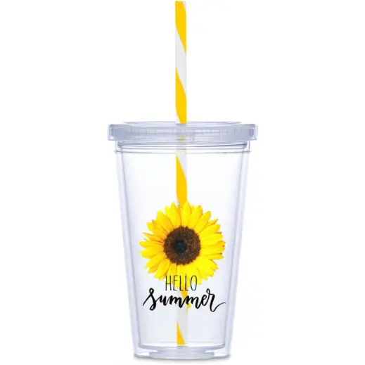 Malibu Double-Wall Plastic Tumbler & Straw Yellow